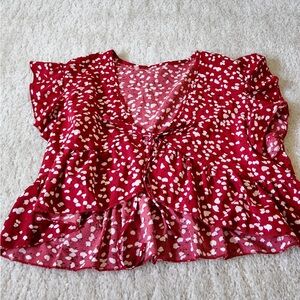 Red Patterned Women's Front Tie Top